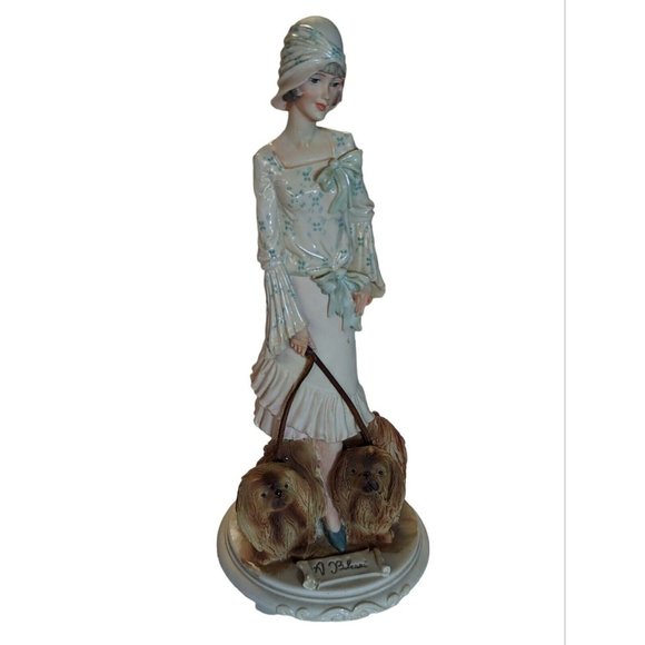 Vintage Capodimonte A Belcari Dear Studio Art Deco Lady with Pekingese